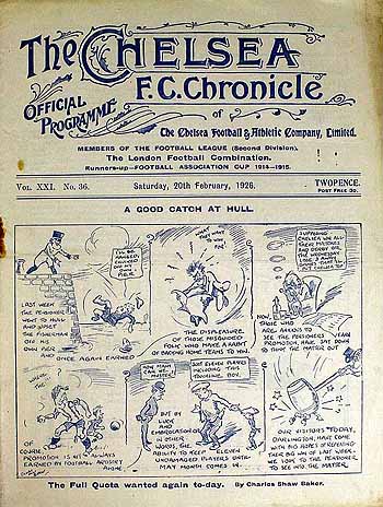 programme cover for Chelsea v Darlington, Saturday, 20th Feb 1926