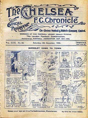 programme cover for Chelsea v Barnsley, 4th Dec 1926