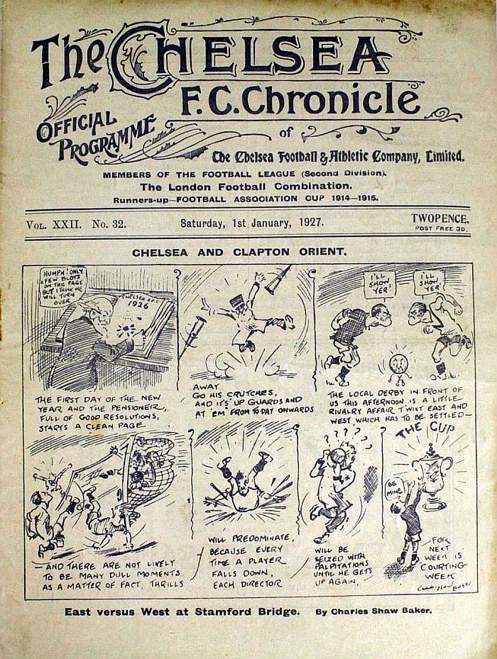 programme cover for Chelsea v Clapton Orient, Saturday, 1st Jan 1927