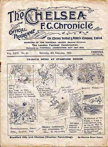 programme cover for Chelsea v Bradford City, 5th Feb 1927