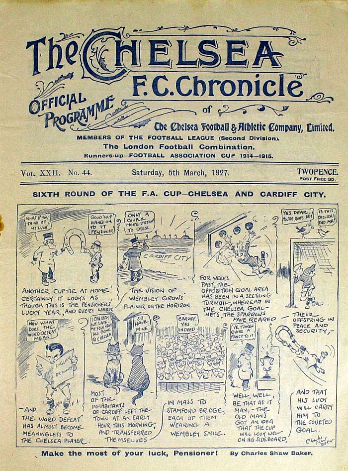 programme cover for Chelsea v Cardiff City, 5th Mar 1927