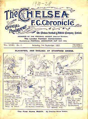 programme cover for Chelsea v Blackpool, Saturday, 3rd Sep 1927