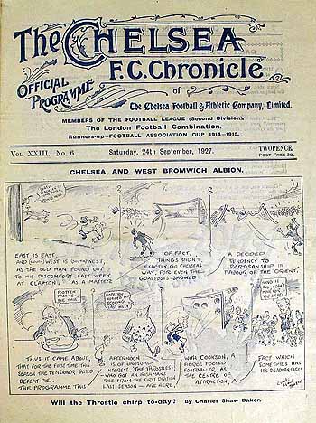 programme cover for Chelsea v West Bromwich Albion, Saturday, 24th Sep 1927