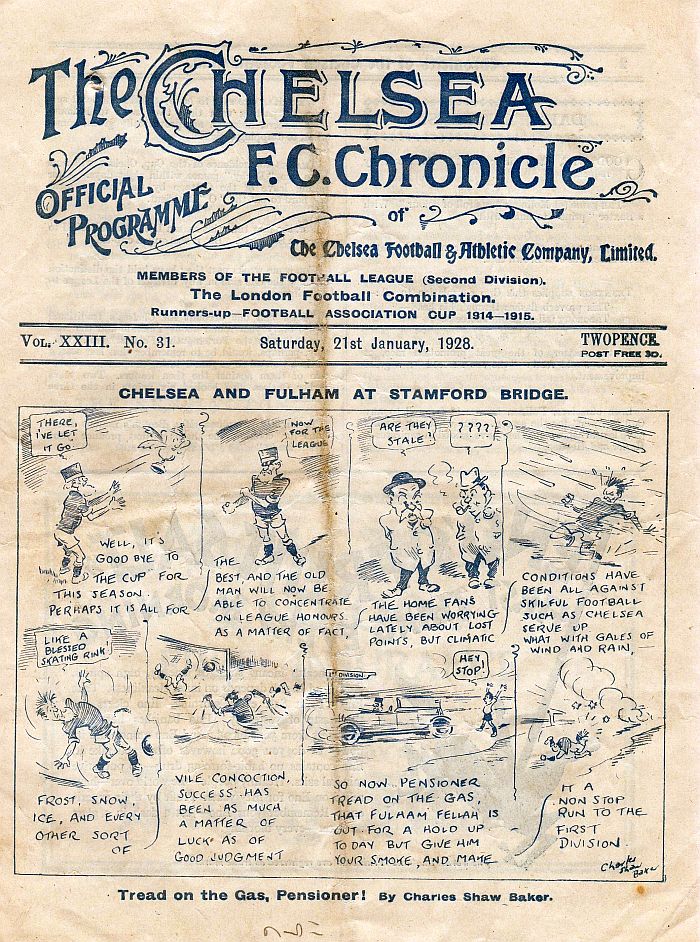 programme cover for Chelsea v Fulham, 21st Jan 1928
