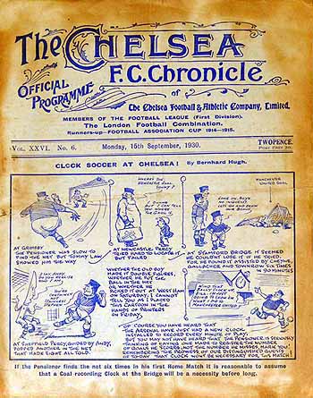programme cover for Chelsea v Sheffield Wednesday, 15th Sep 1930