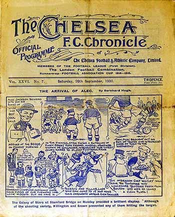 programme cover for Chelsea v Bolton Wanderers, 20th Sep 1930