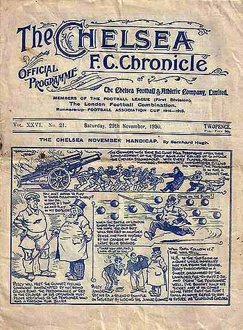 programme cover for Chelsea v Arsenal, 29th Nov 1930