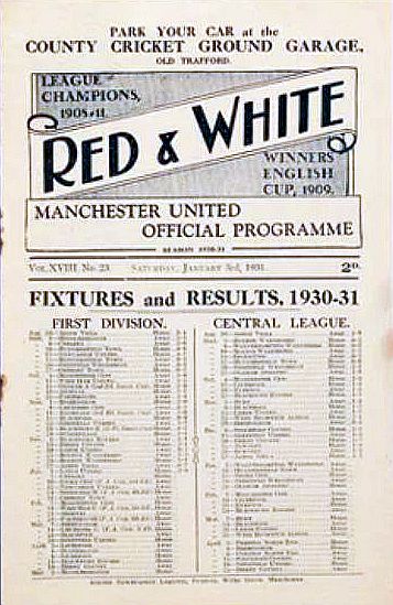 programme cover for Manchester United v Chelsea, 3rd Jan 1931