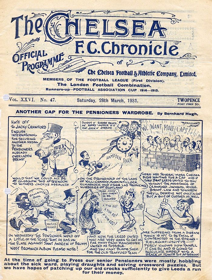 programme cover for Chelsea v Leeds United, 28th Mar 1931