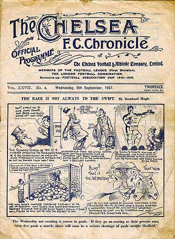 programme cover for Chelsea v Sheffield Wednesday, 9th Sep 1931