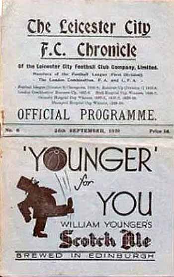 programme cover for Leicester City v Chelsea, Saturday, 26th Sep 1931