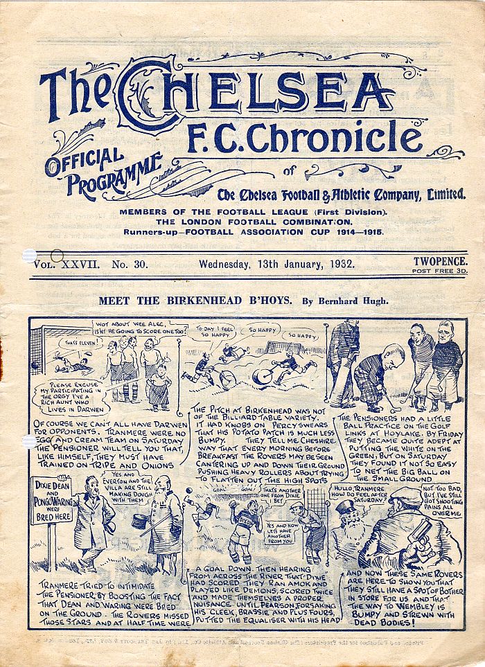 programme cover for Chelsea v Tranmere Rovers, 13th Jan 1932