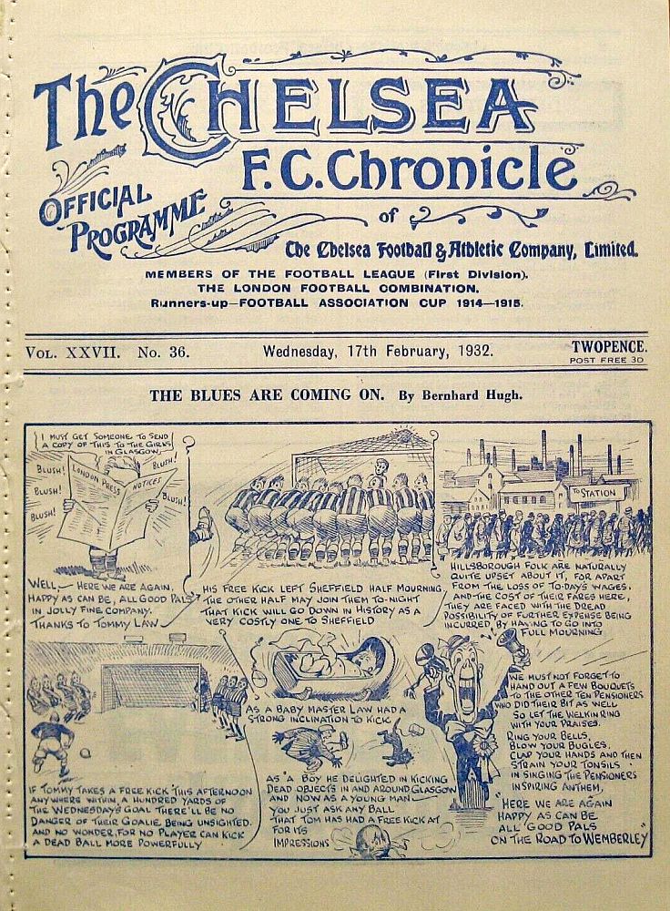programme cover for Chelsea v Sheffield Wednesday, Wednesday, 17th Feb 1932