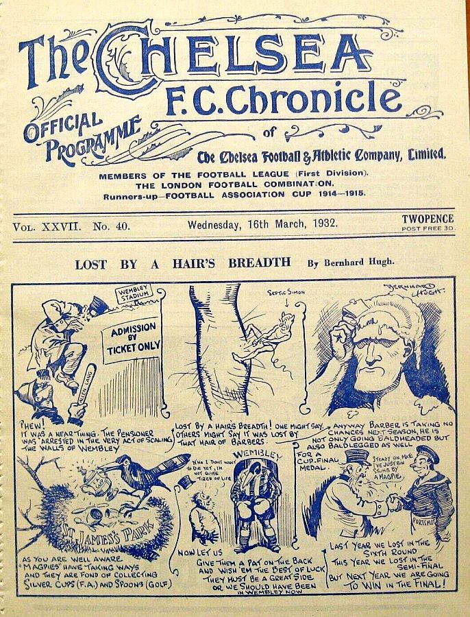 programme cover for Chelsea v Portsmouth, Wednesday, 16th Mar 1932