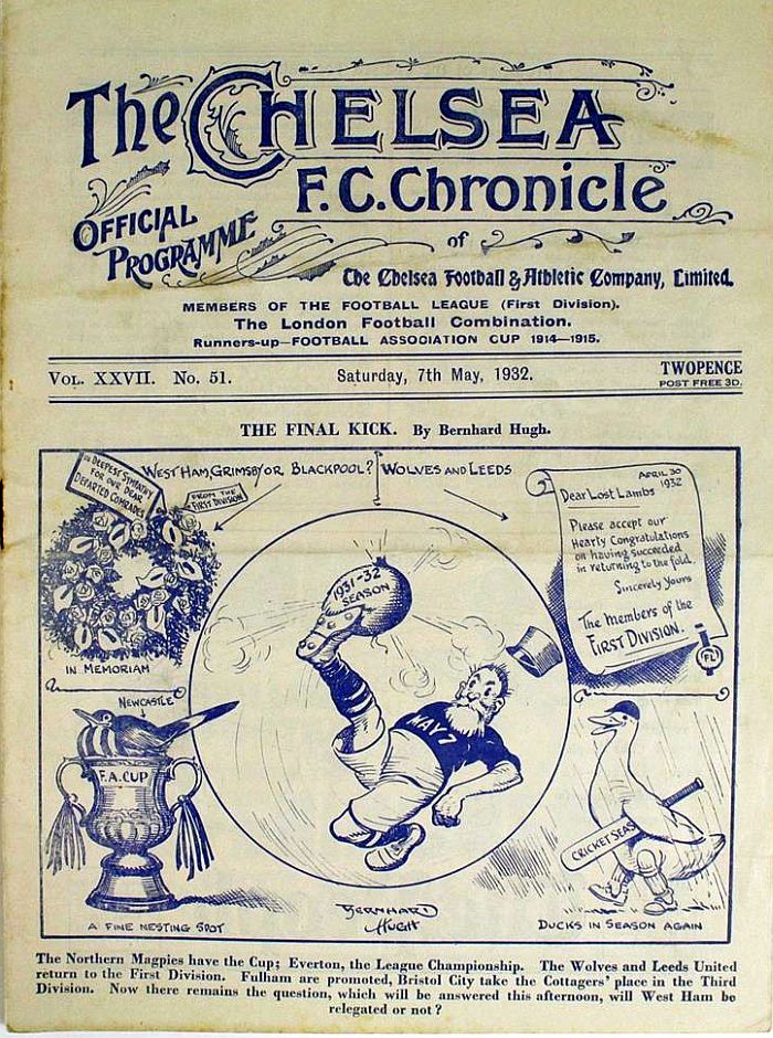programme cover for Chelsea v West Ham United, 7th May 1932