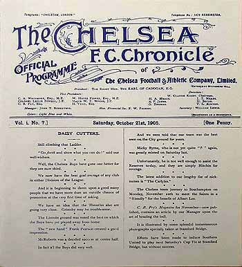programme cover for Chelsea v Chesterfield Town, Saturday, 21st Oct 1905