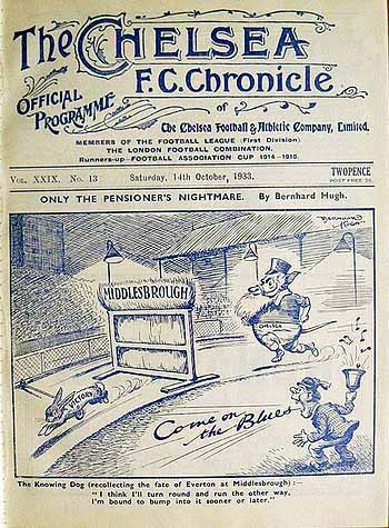 programme cover for Chelsea v Middlesbrough, 14th Oct 1933