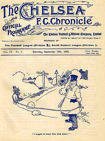 programme cover for Chelsea v Bury, Saturday, 12th Sep 1908