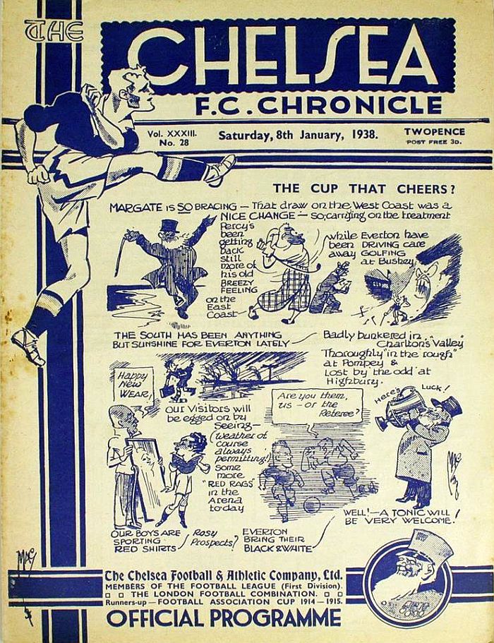 programme cover for Chelsea v Everton, 8th Jan 1938