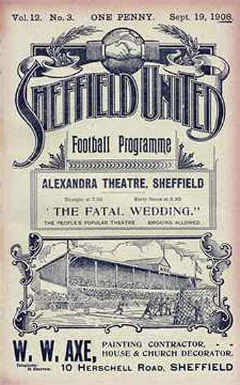 programme cover for Sheffield United v Chelsea, Saturday, 19th Sep 1908
