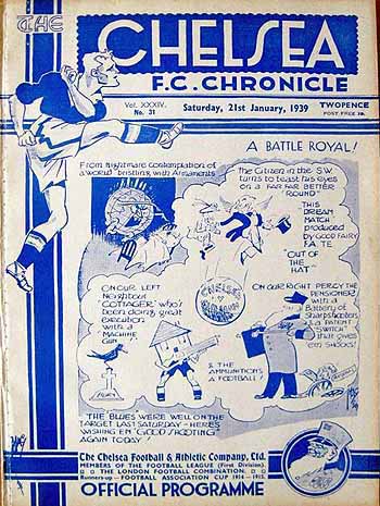programme cover for Chelsea v Fulham, 21st Jan 1939