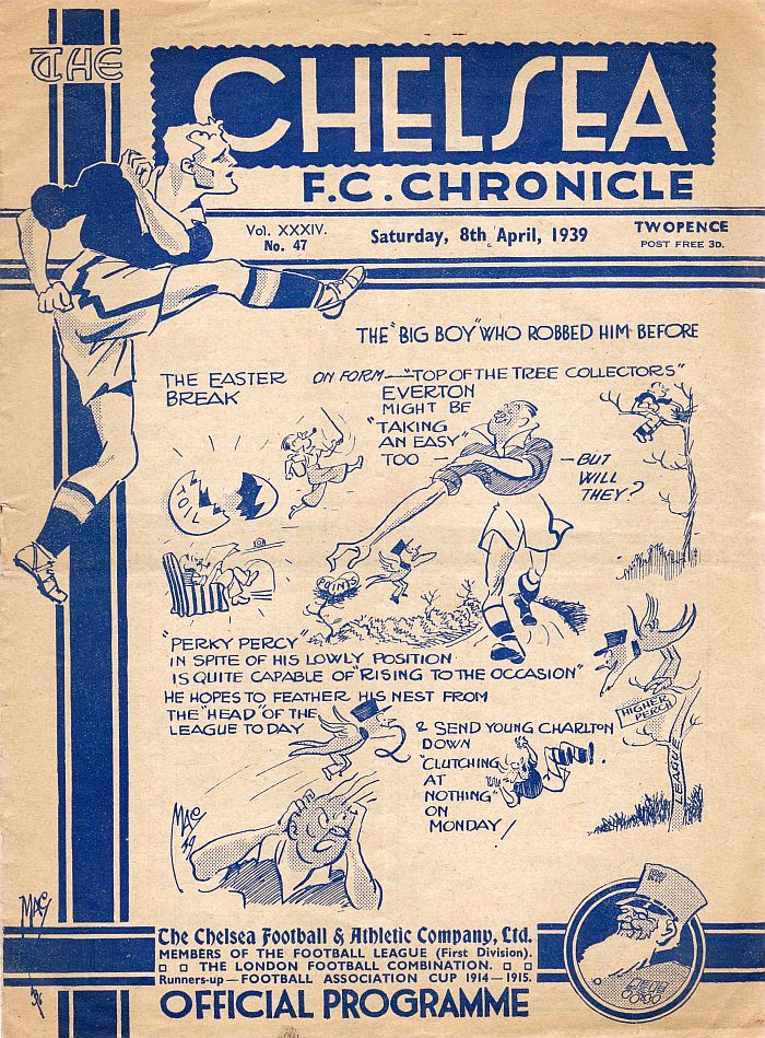 programme cover for Chelsea v Everton, Saturday, 8th Apr 1939