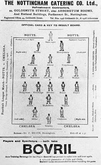 programme cover for Notts County v Chelsea, Saturday, 5th Dec 1908