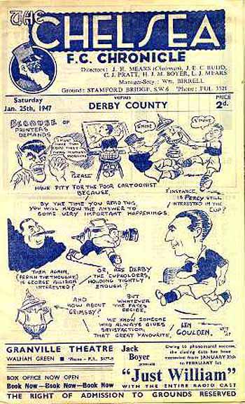programme cover for Chelsea v Derby County, Saturday, 25th Jan 1947