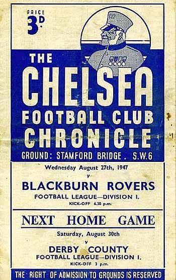 programme cover for Chelsea v Blackburn Rovers, 27th Aug 1947