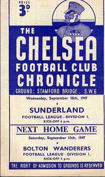 programme cover for Chelsea v Sunderland, 10th Sep 1947
