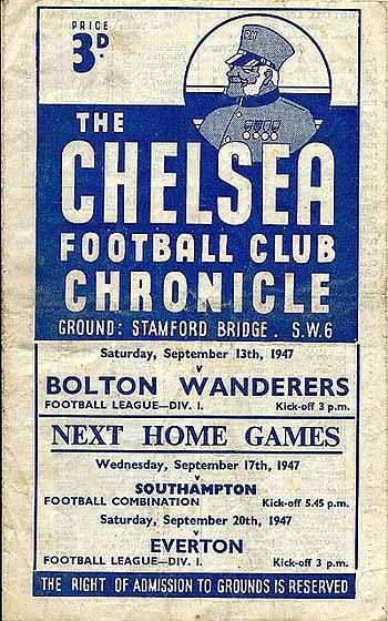 programme cover for Chelsea v Bolton Wanderers, 13th Sep 1947