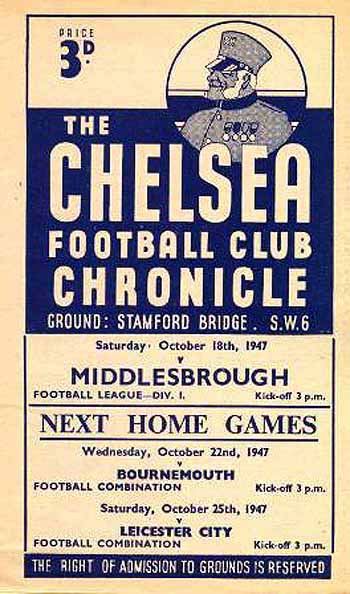 programme cover for Chelsea v Middlesbrough, 18th Oct 1947