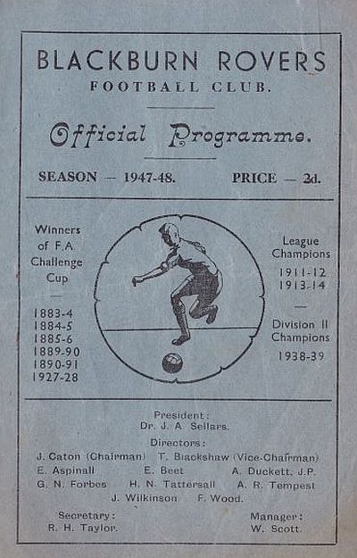 programme cover for Blackburn Rovers v Chelsea, 1st Jan 1948
