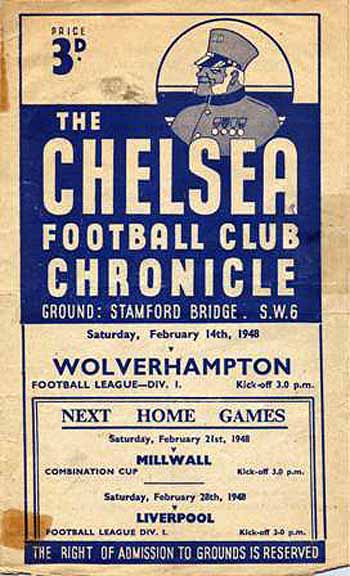 programme cover for Chelsea v Wolverhampton Wanderers, 14th Feb 1948
