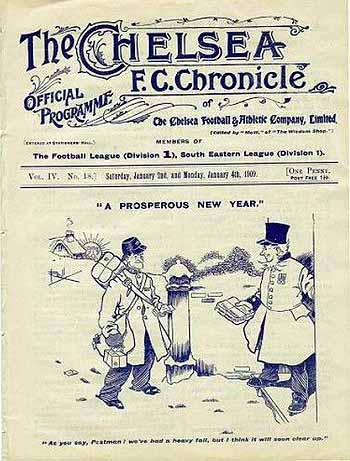 programme cover for Chelsea v Liverpool, Saturday, 2nd Jan 1909