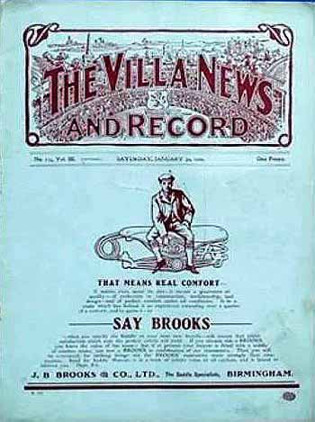 programme cover for Aston Villa v Chelsea, Saturday, 30th Jan 1909