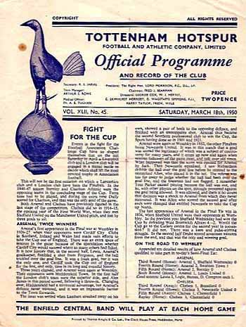 programme cover for Arsenal v Chelsea, 18th Mar 1950