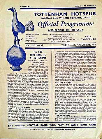 programme cover for Arsenal v Chelsea, 22nd Mar 1950