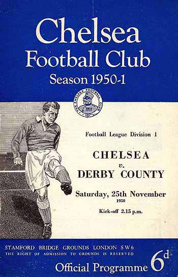 programme cover for Chelsea v Derby County, 25th Nov 1950