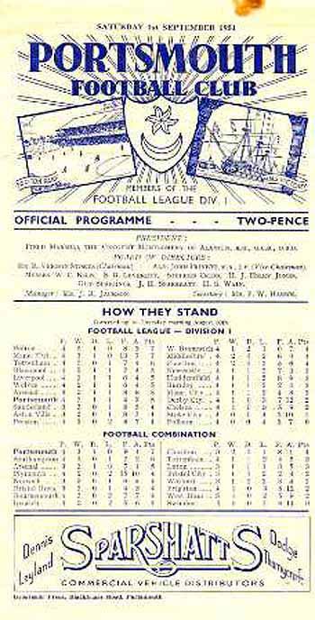 programme cover for Portsmouth v Chelsea, 1st Sep 1951