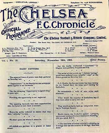 programme cover for Chelsea v Burnley, Saturday, 18th Nov 1905