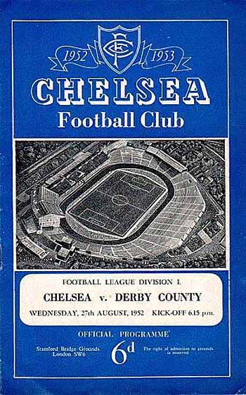 programme cover for Chelsea v Derby County, 27th Aug 1952