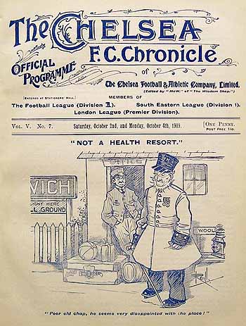 programme cover for Chelsea v Bolton Wanderers, 2nd Oct 1909