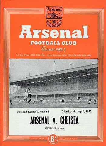 programme cover for Arsenal v Chelsea, 6th Apr 1953