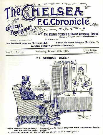 programme cover for Chelsea v Preston North End, 27th Oct 1909