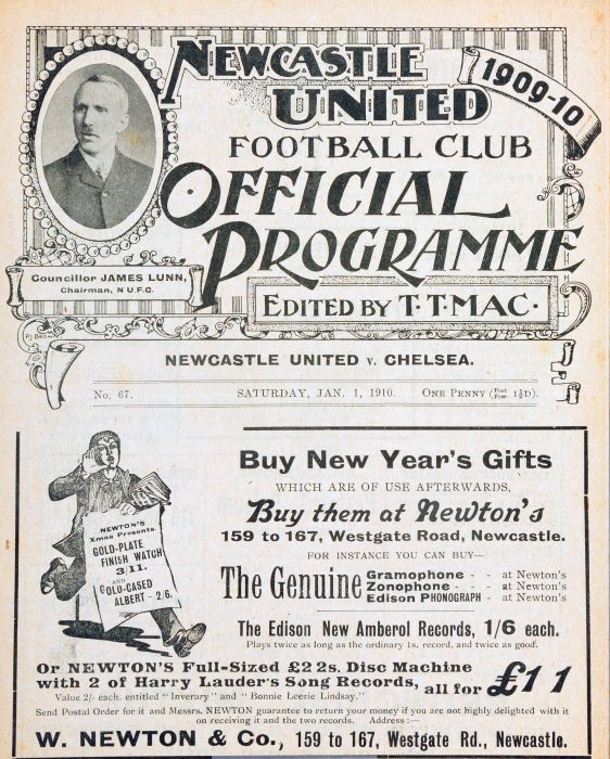 programme cover for Newcastle United v Chelsea, Saturday, 1st Jan 1910