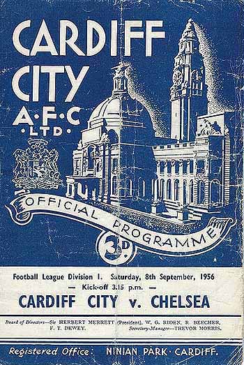programme cover for Cardiff City v Chelsea, 8th Sep 1956