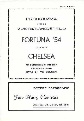 programme cover for Fortuna v Chelsea, Thursday, 16th May 1957