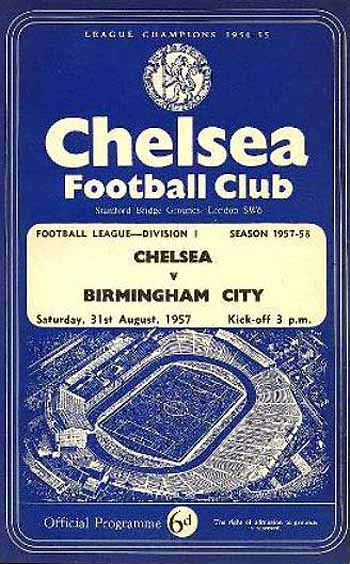 programme cover for Chelsea v Birmingham City, 31st Aug 1957