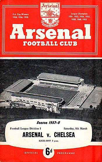 programme cover for Arsenal v Chelsea, 8th Mar 1958